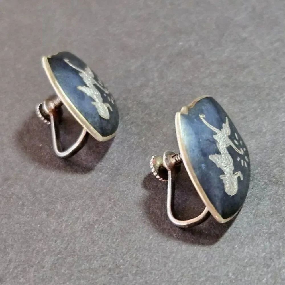 Siam Sterling silver vintage screw back clip on earrings
